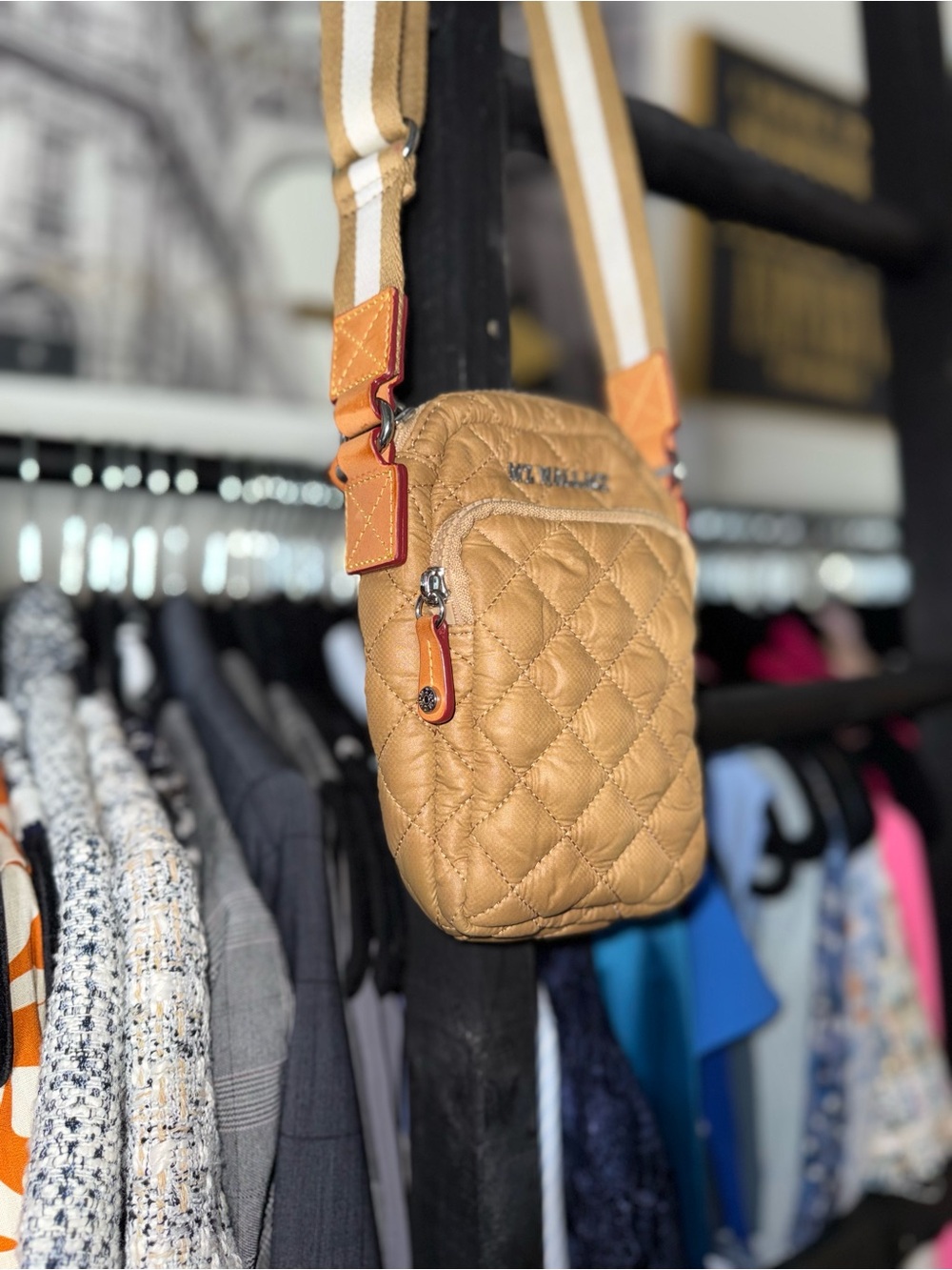 MZ Wallace Metro Quilted Nylon Micro Crosby Crossbody Bag Tan Camel - Picture 5 of 12